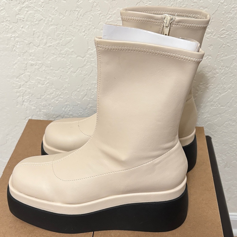 Cream Platform Ankle Boots NWOT